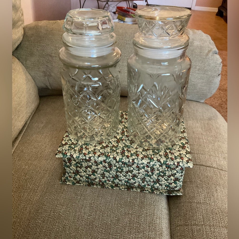 Vintage 1983 & 84 Mr. Peanut Clear Glass Canister Planters Jars W Lids